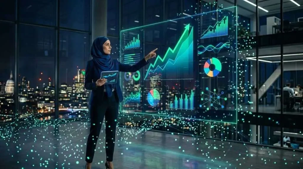 سيدة اعمال تستعرض النمو في مشروعها بعد تعزيز التواجد الرقمي مع ويب لينك جرو